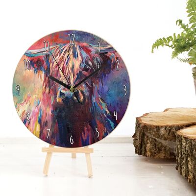 Wooden Clock - Red Highland Cow
