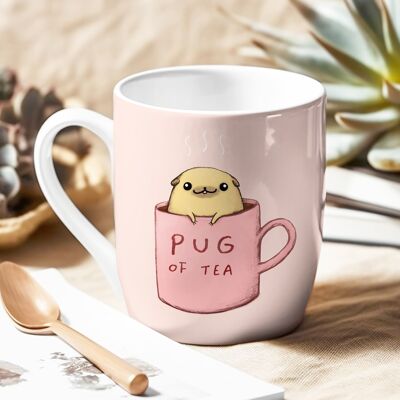 Tasse aus Bone China – handgefertigt – Pug of Tea Humor