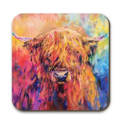 Rainbow Highland Cow Coaster