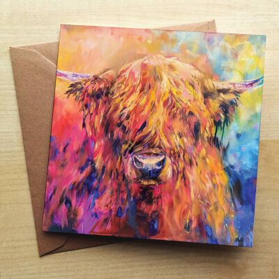 Rainbow Highland Cow Greetings Card