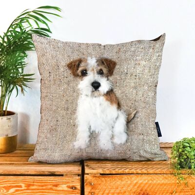 Rough Haired Jack Russel Dog Vegan Suede Cushion