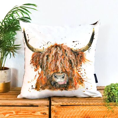 Splatter Cheeky Coo Highland Cow Cushion