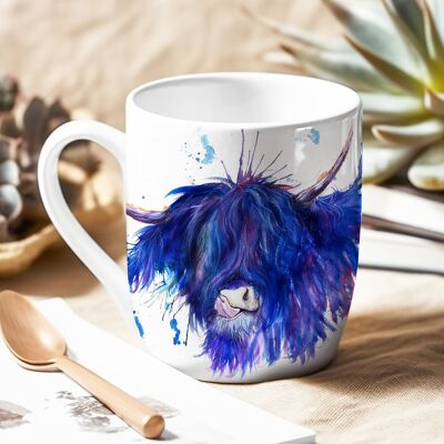 Taza de porcelana de hueso - Acabada a mano - Splatter Highland Cow