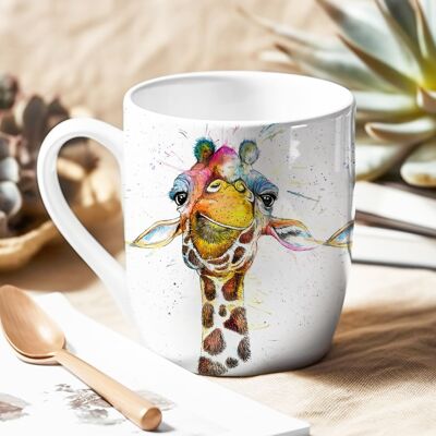 Taza de porcelana de hueso - Acabada a mano - Splatter Rainbow Giraffe
