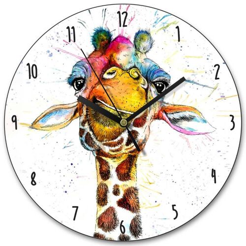 Wooden Clock - Splatter Rainbow Giraffe