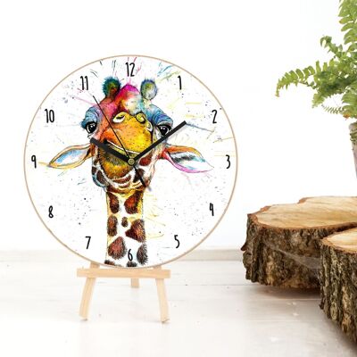 Wooden Clock - Splatter Rainbow Giraffe