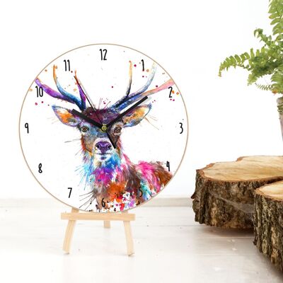 Reloj de madera - Splatter Rainbow Stag