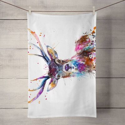 Cotton Tea Towel - Splatter Rainbow Stag