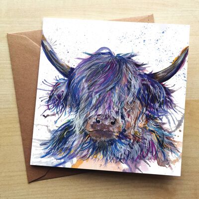 Splatter Scruffy Coo Highland Cow Greetings Card