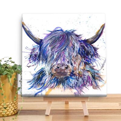 Splatter Scruffy Coo Highland Cow Mini Canvas