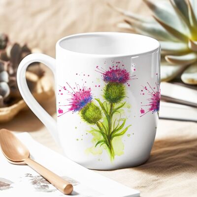 Bone China Mug - Hand-finished - Splatter Thistle Scotland