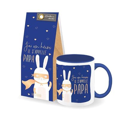 Father's Day - Dad mug + chocolate lentil gift set “I have a hero”