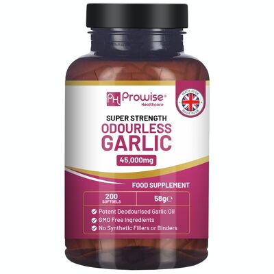 Capsule di aglio inodori premium - Alta concentrazione 45.000 mg - 200 Softgel da Prowise