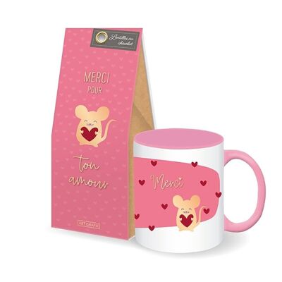 St Valentin - Set-cadeau tasse + lentilles au chocolat «Merci»