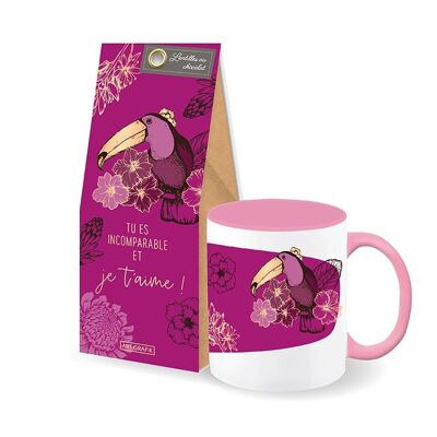 St Valentin - Set tasse + lentilles au chocolat «Tu es incomparable»