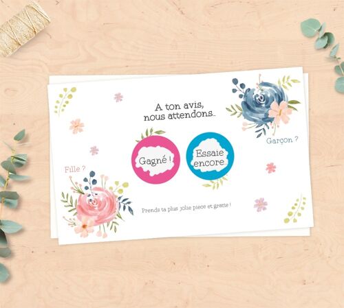 Mini carte à gratter annonce sexe du bébé – Fleurs