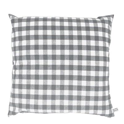nachhaltiges Kissen im großen Vichy-Quadrat – Grau & Weiß + Innenkissen – 45 x 45 cm – Öko-Tex-Baumwolle – handgefertigt in Nepal
