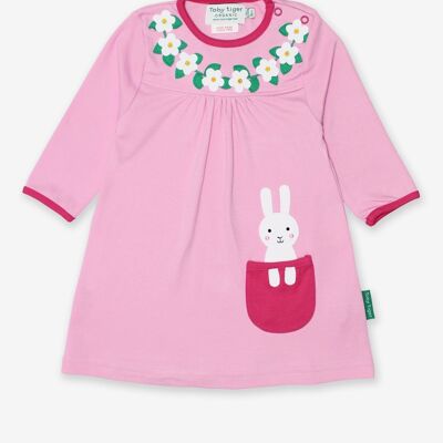 Organic dress with rabbit appliqué