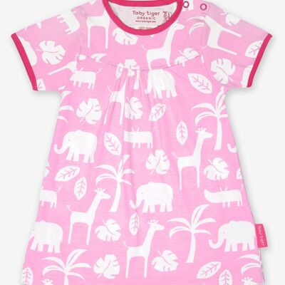 Organic dress with pink jungle all-over