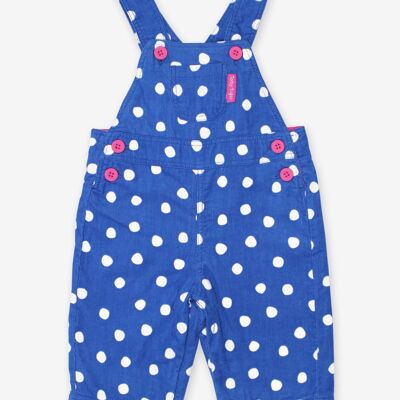 Organic corduroy dungarees in blue with white dots