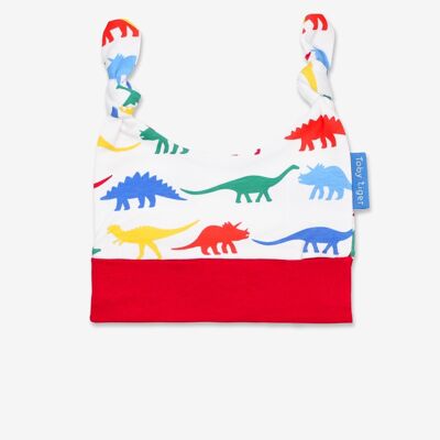Organic knotted hat with dinosaur all-over