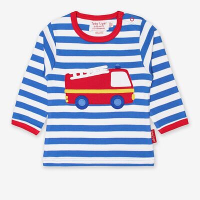Organic long-sleeved shirt with fire engine appliqué