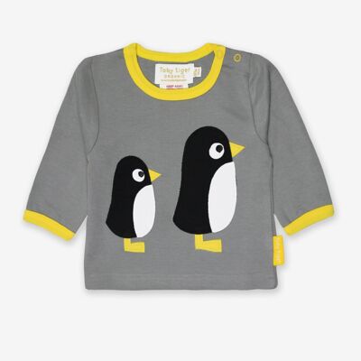 Long-sleeved shirt made from organic cotton with penguin appliqué