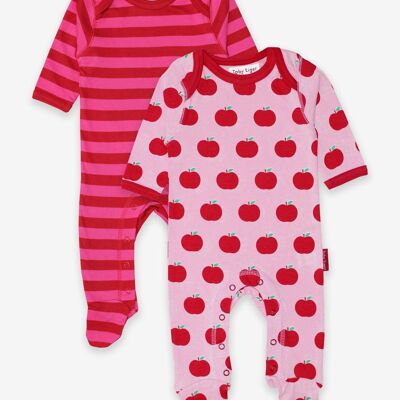 Baby romper made from organic cotton in a double pack, apple print