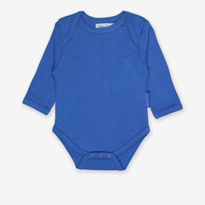Body per bebè con scollo a sottoveste in blu in cotone biologico