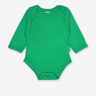 Baby body with slip neckline in green made from organic cotton