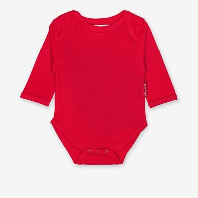 Baby body with slip neckline in red made from organic cotton