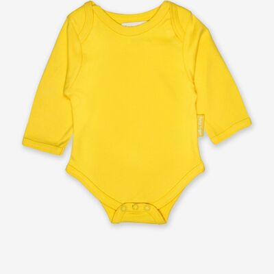 Body de bebé de manga larga con escote pronunciado en color amarillo confeccionado en algodón orgánico