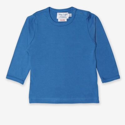 Camisa de manga larga de algodón orgánico, azul liso