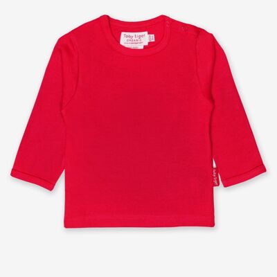 Camisa de manga larga de algodón orgánico, color rojo liso