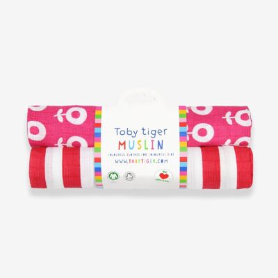 Organic cotton muslin diapers in a double pack with flowers and stripes print