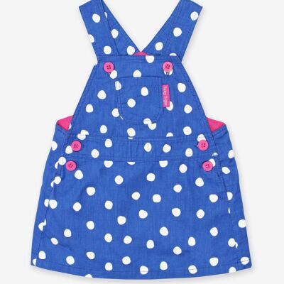 Corduroy dungaree dress made of organic cotton, blue with white dots