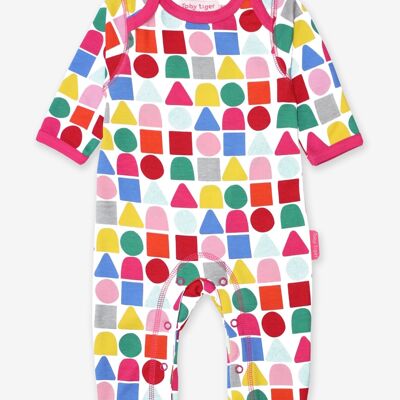 Pajamas made from organic cotton with a red toy block print