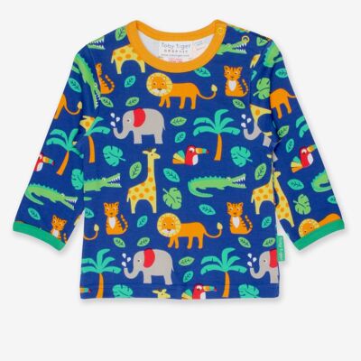 Long-sleeved shirt made from organic cotton with a jungle print