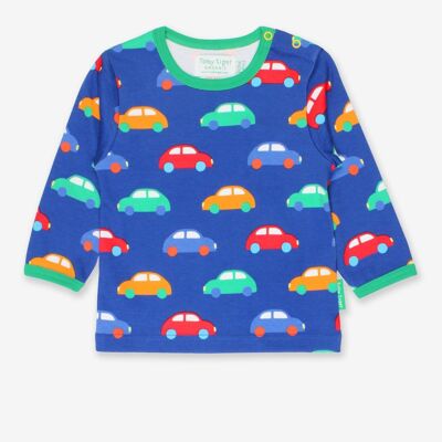 Long-sleeved shirt made from organic cotton with a car print