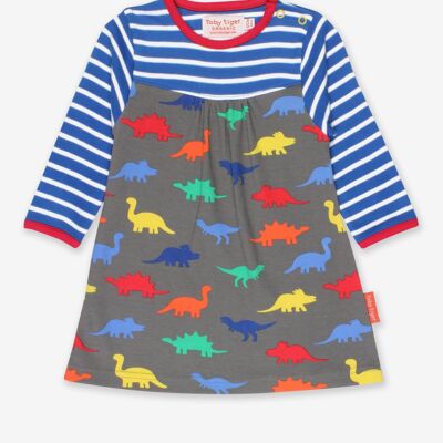 Dress with long sleeves and dino print made of organic cotton, striped