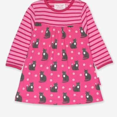 Dress with long sleeves and a cat print made from organic cotton