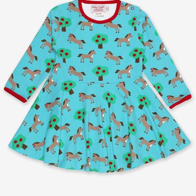 Skater dress with long sleeves and horse print made from organic cotton
