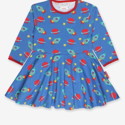 Skater dress with long sleeves and space print made from organic cotton
