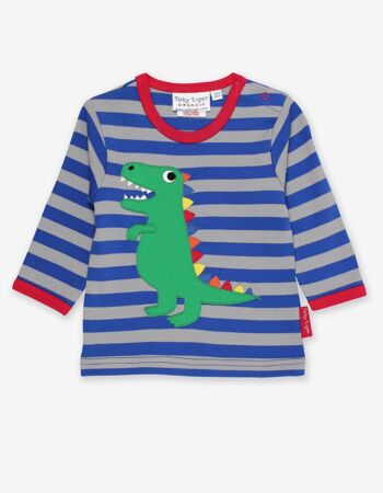 T-shirt bio à manches longues avec application de dinosaure T-Rex