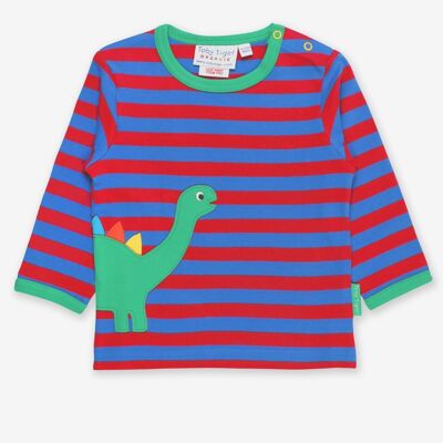 Long-sleeved shirt made from organic cotton, striped with Dino appliqué