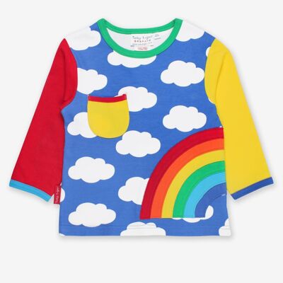 Chemise à manches longues en coton biologique avec application arc-en-ciel