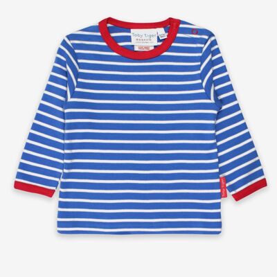 Chemise à manches longues en coton biologique, rayée bleu et blanc