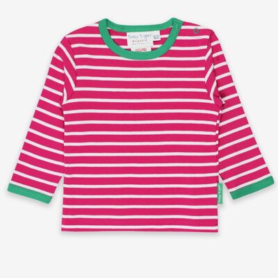 Camisa de manga larga de algodón orgánico, rayas rosas y blancas