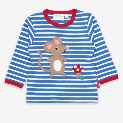 Organic long-sleeved shirt with mushroom and mouse appliqué