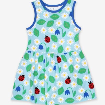 Organic cotton dress with ladybird and flower print